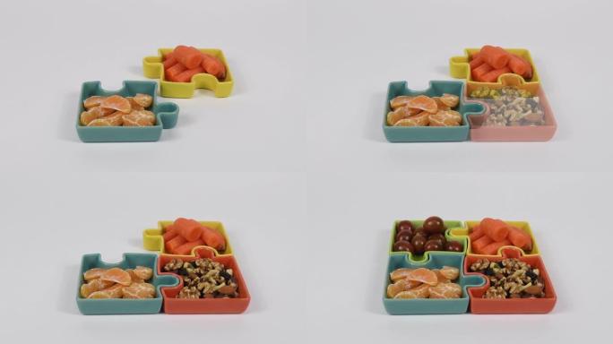 白底果蔬益智动画拼盘小吃营养均衡