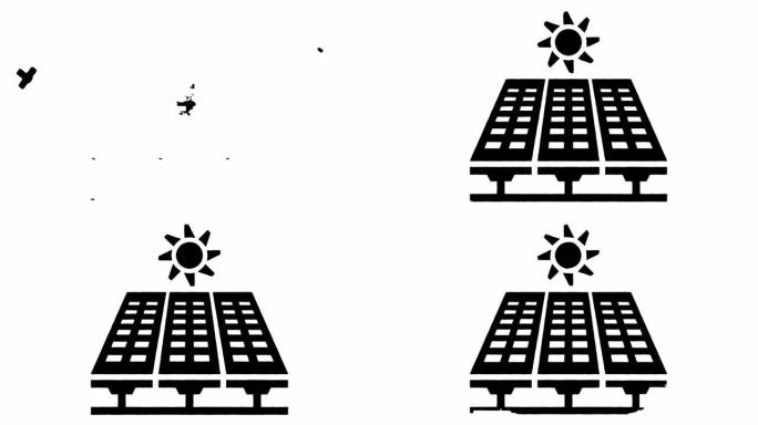 太阳能发电线描和墨水飞溅揭示阿尔法动画