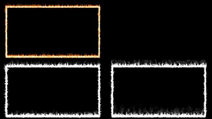 火焰和火焰框架，烟雾或烟雾充满屏幕，阿尔法哑光。3d渲染，3d动画