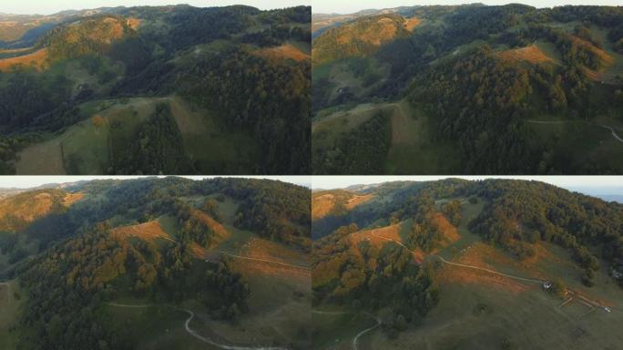 塞尔维亚一座山的航拍。无人机的观点，塞尔维亚的山在夏天的颜色。