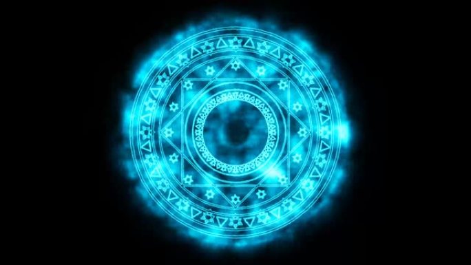魔星六边形标志蓝色火焰能量围绕黑屏