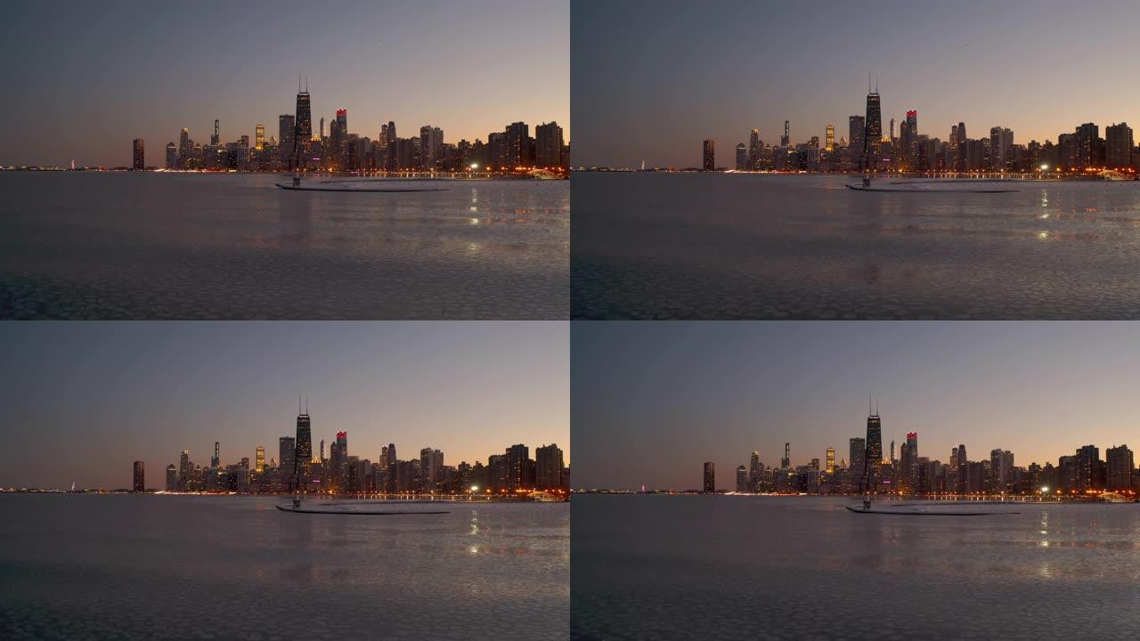 芝加哥城市景观-飞越密西根湖