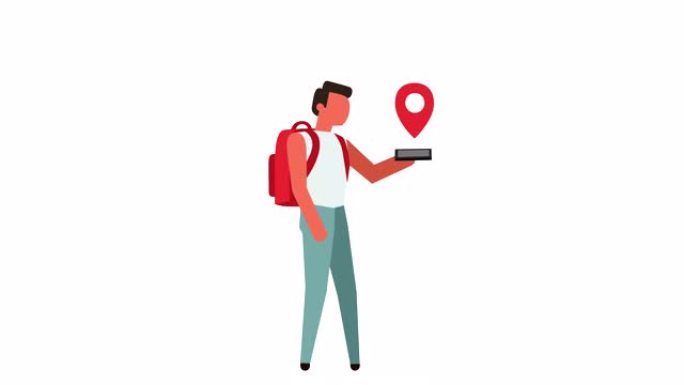 简笔画象形彩色人物背包旅行GPS导航器卡通动画