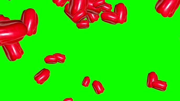 一组红辣椒坠落动画，可编辑背景，绿屏色键