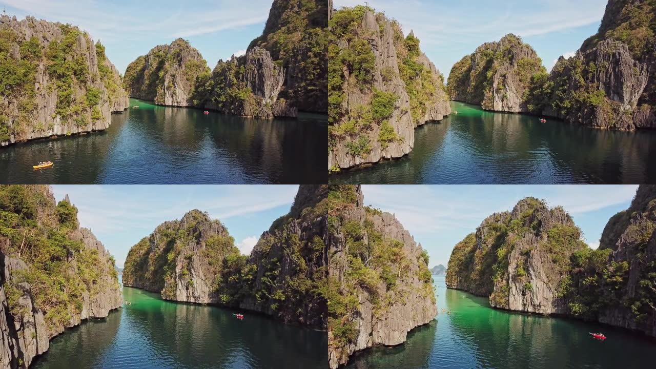 爱妮岛巴拉望大泻湖无人机4k视频飞行菲律宾迷你洛克岛