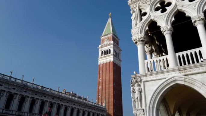 威尼斯的圣马可大教堂塔楼和雕像
