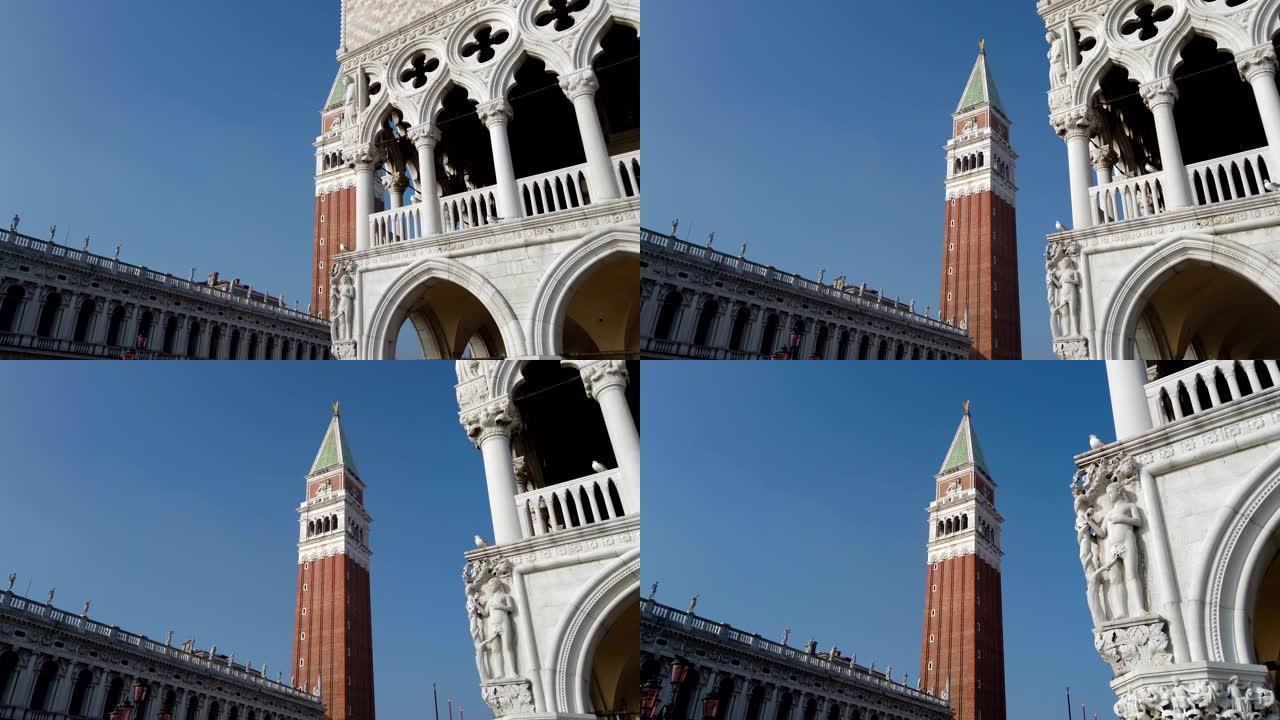 威尼斯的圣马可大教堂塔楼和雕像