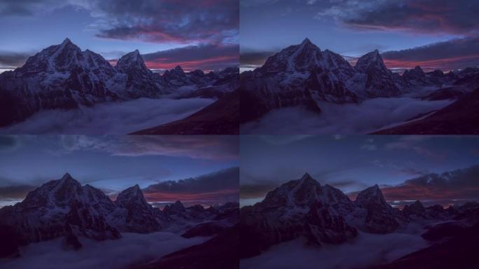 塔博什和霍拉特斯山脉在黄昏时分。尼泊尔喜马拉雅