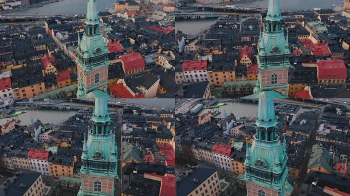 瑞典斯德哥尔摩-2020年2月: 斯德哥尔摩老城中心加姆拉斯坦大教堂的鸟瞰图。