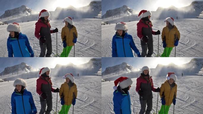 孩子们在圣诞节在冰川滑雪