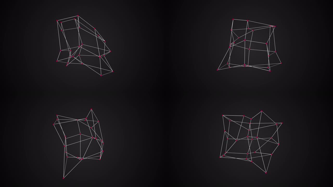 变形3D线框对象，慢动作3D动画