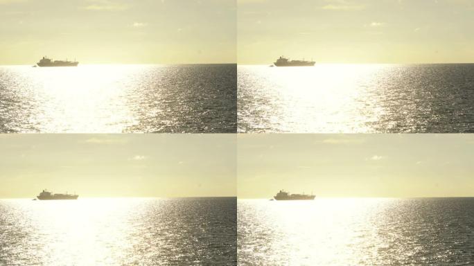 日落时的货船海平面大气海面物流