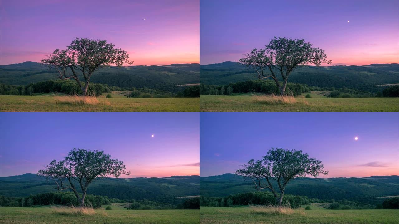 日落后的乡村延时拍摄山脉景色自然景观