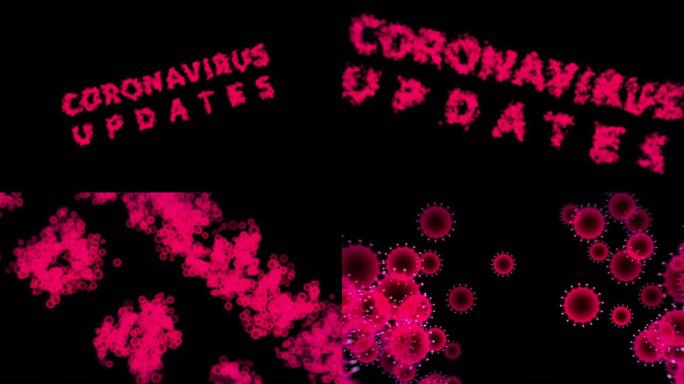 冠状病毒更新-放大从病毒细胞扩散形成的单词。视频包含阿尔法频道。