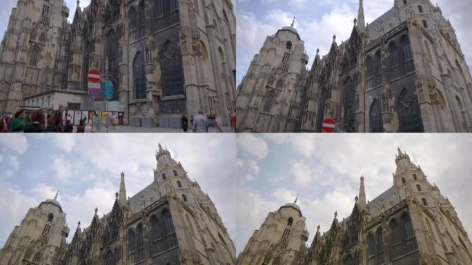 维也纳市中心著名教堂广场慢动作全景4k奥地利