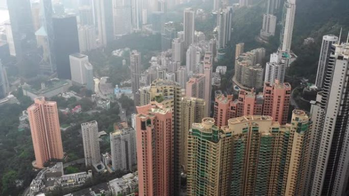 鸟瞰图无人机拍摄香港写字楼基础设施