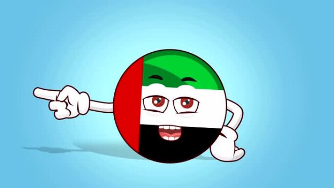 卡通图标标志阿联酋阿拉伯联合酋长国面部动画左侧指针用哑光说话
