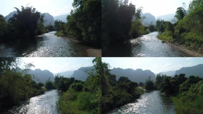 南松河离天空的Vang Vieng镇