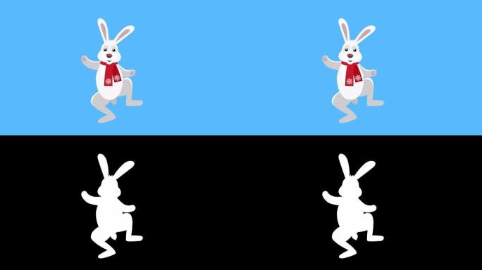卡通小圣诞兔子平面人物音乐舞蹈动画包括哑光