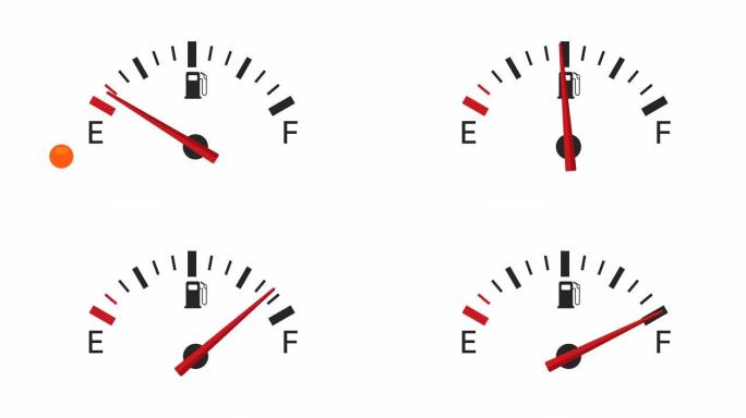 4k动画汽车燃油仪表板向上移动销针燃油充满阿尔法通道