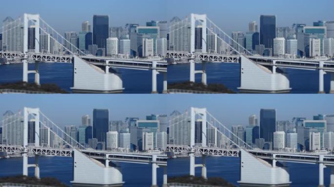 东京市区的桥梁高速公路高角度长镜头倾斜