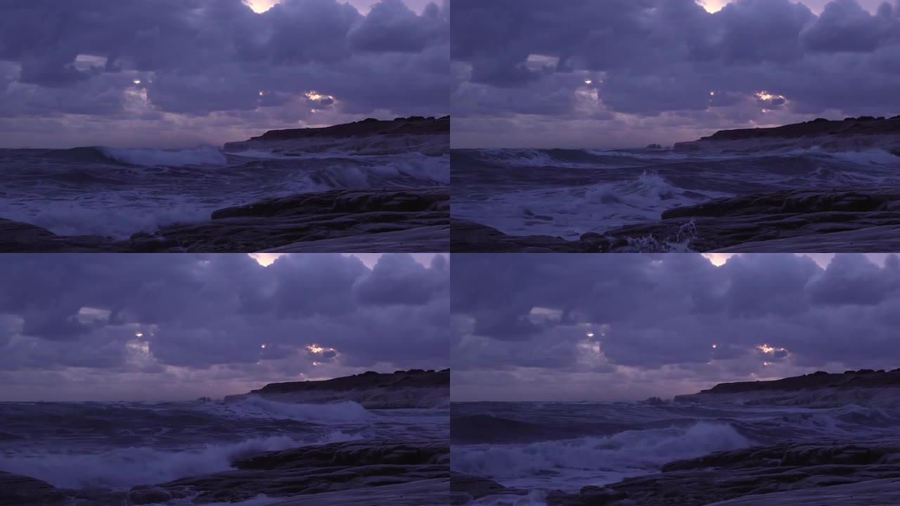波浪撞击岩石海岸海浪大浪水浪冲击石头