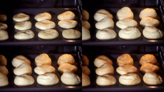 面包在烤箱里烤烤面包烘焙