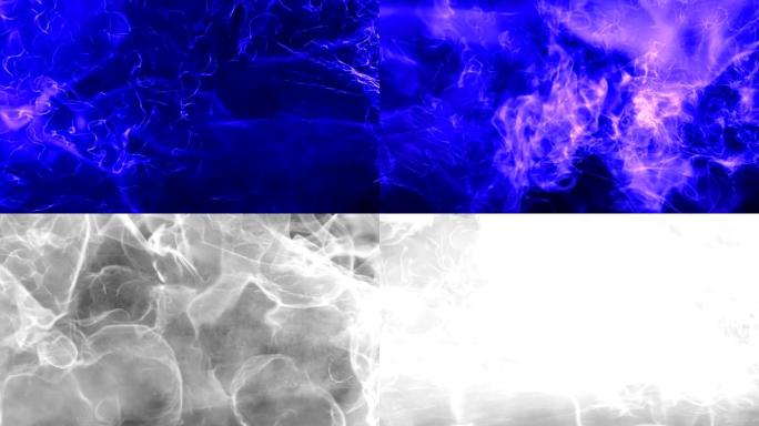 蓝火和火焰爆炸慢动作，阿尔法哑光。3d渲染，3d动画