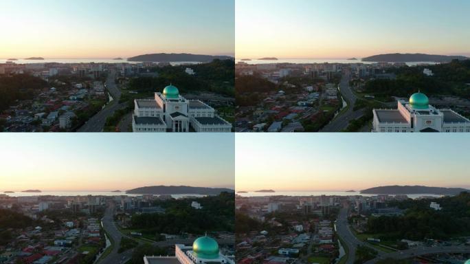 Aerial 4K footage of beautiful日落在亚庇,沙巴,马来西亚