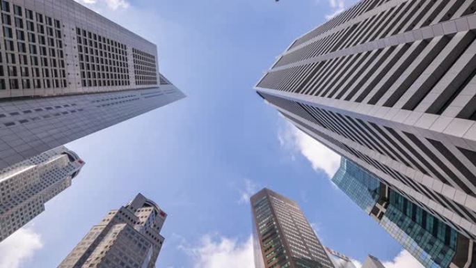 新加坡商业和金融摩天大楼的4k延时上方视图。