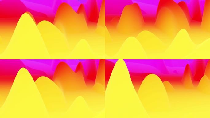 4k无缝回路，抽象流体红色黄色梯度，内部辉光波浪形表面。美丽的暖色渐变作为抽象的液体背景，流畅的动画