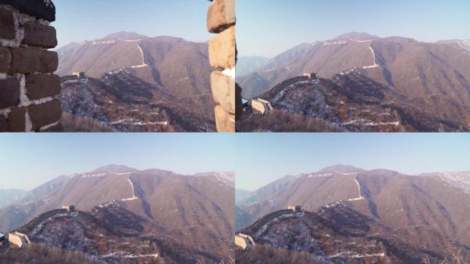 冬季，世界上最长的城墙沿着中国的山顶飙升数千英里