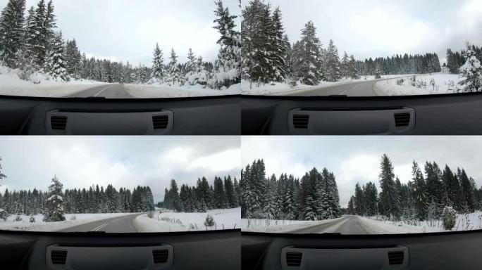 冬季驾驶行驶车窗外汽车第一视角