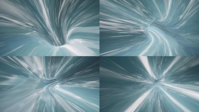 蓝色冷冰隧道内的运动。晶体冻结结构。抽象冰洞背景。3d渲染。4k
