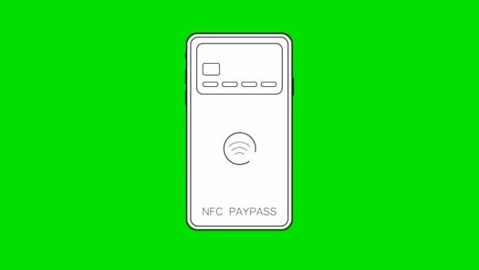 非接触式支付: 使用智能手机在绿色背景上支付账单。通过网上银行和电话上的应用程序进行无线支付