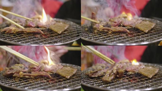 日本和韩国风味烧烤，餐厅配有和牛培根牛肉