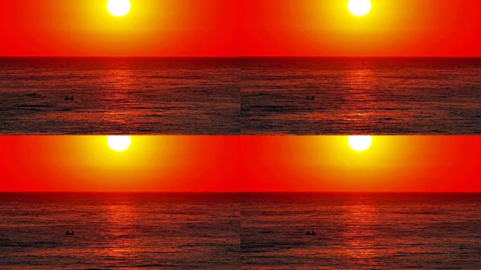 大太阳落海，红色天空慢动作4k