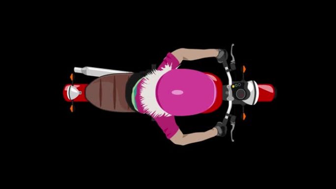 彩色经典摩托车与金发女孩骑手顶视图孤立循环动画