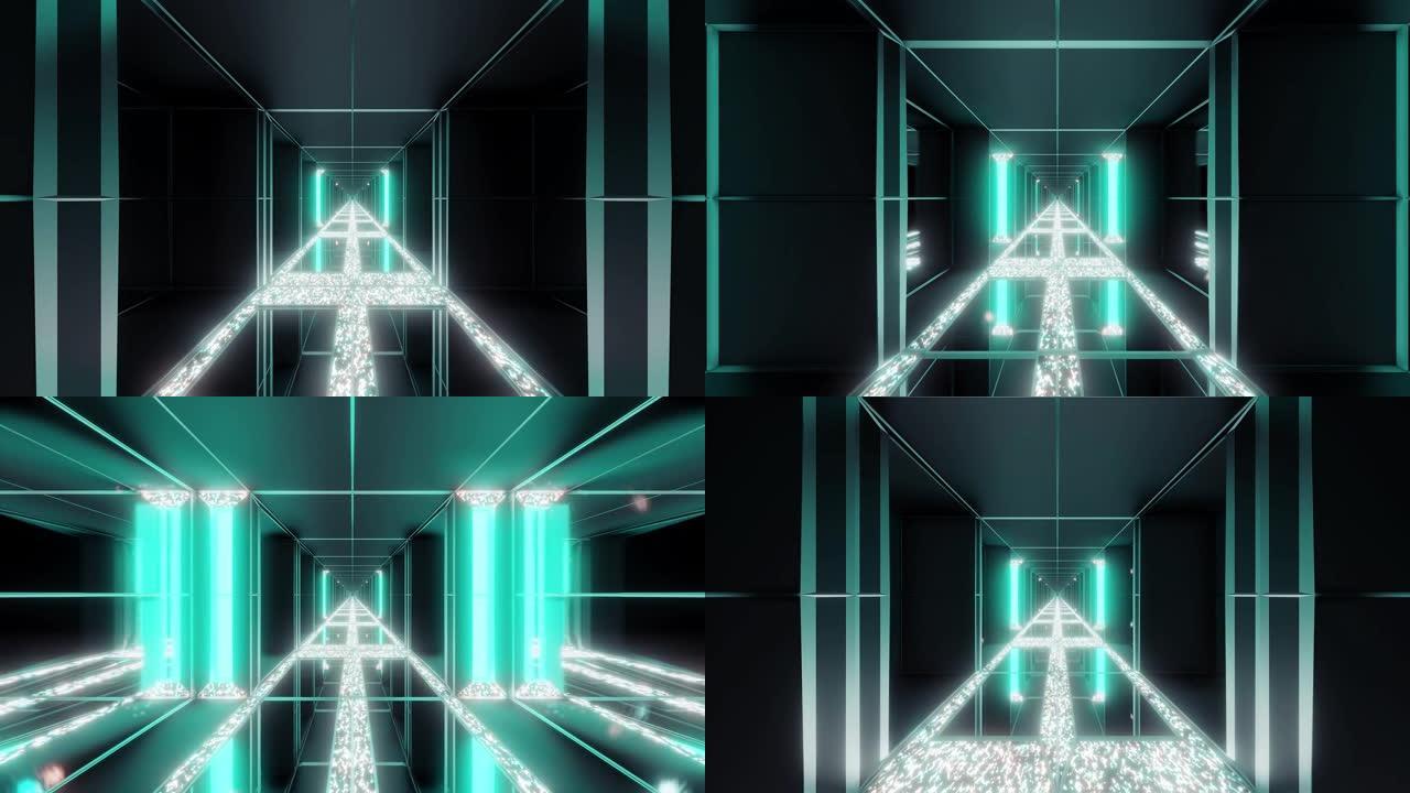 未来科幻空间寺庙发光钻石圣诞纹理3d插图运动背景动态壁纸视觉vj循环