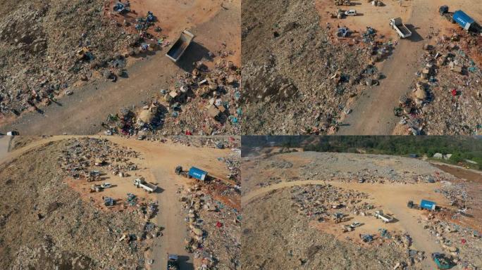 垃圾填埋场露天焚烧垃圾的4k航拍画面。沙巴卡尤马当亚庇垃圾场垃圾、塑料、玻璃和其他垃圾场