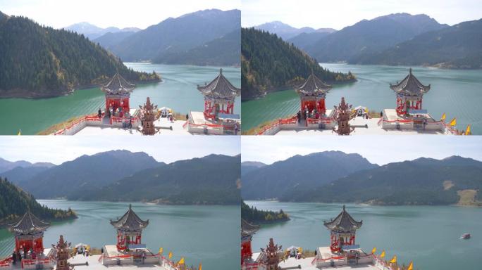 自然景观景观中国新疆天山天堂湖和道教天王母庙。
