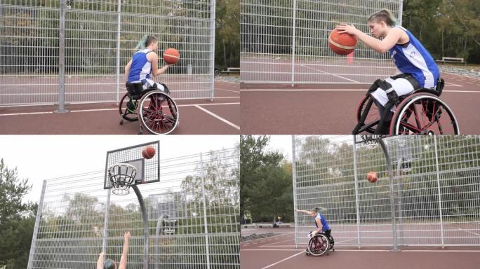 坐在轮椅上的青少年打篮球-残疾人运动和娱乐
