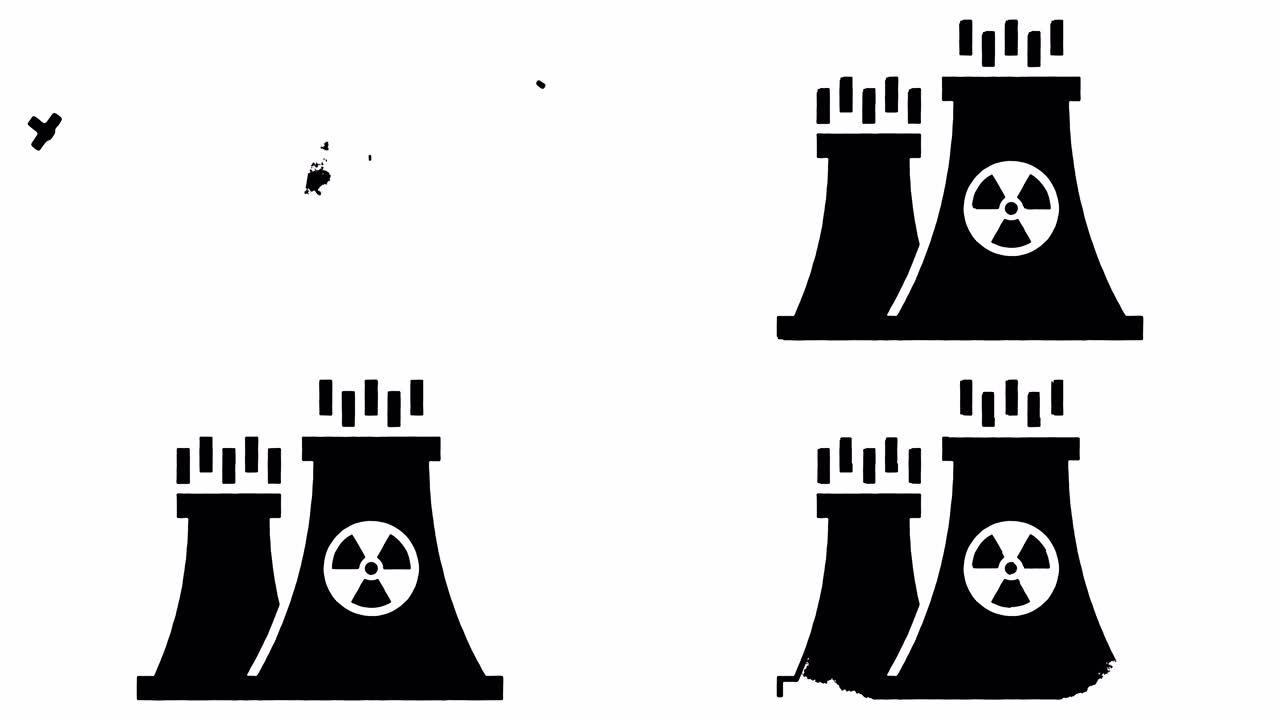 核能服务线条画和墨水飞溅揭示阿尔法动画