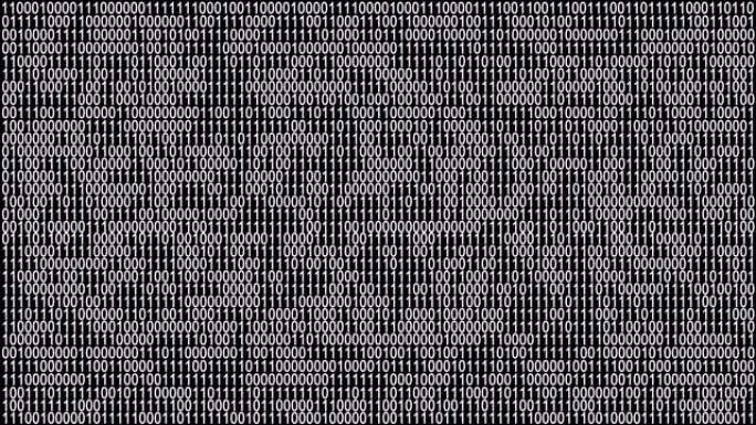 4k二进制代码背景，数字在屏幕上移动。未来，计算机和抽象背景概念。数字0 1随机变化。