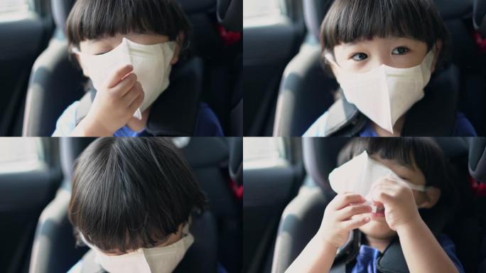 戴防尘口罩的亚洲男孩PM2.5