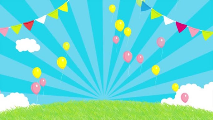 节日的背景。彩色气球和花环的背景