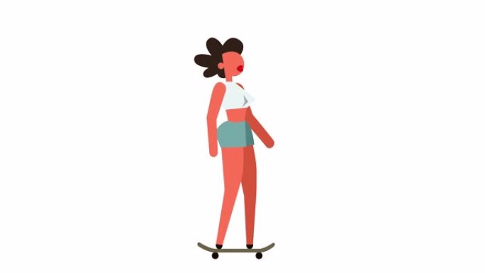 简笔画象形彩色女女孩角色骑滑板卡通动画