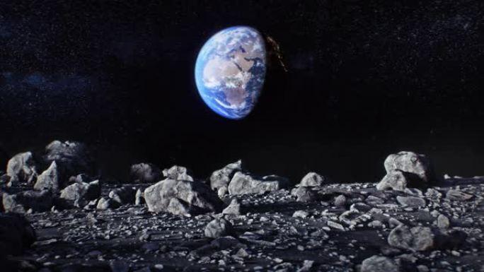 从月球表面看地球未来空间站全息地球三维动