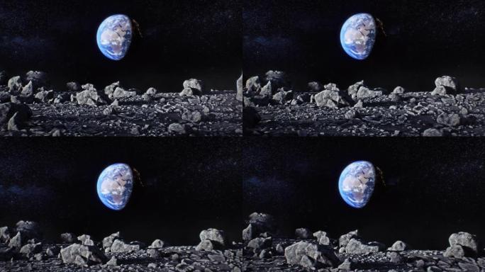 从月球表面看地球未来空间站全息地球三维动