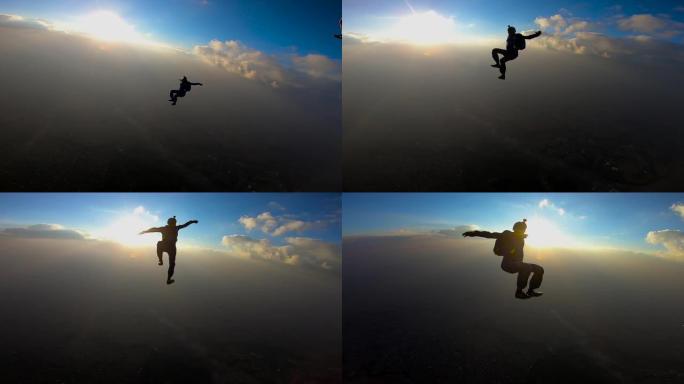 跳伞运动员在日落时坐姿
